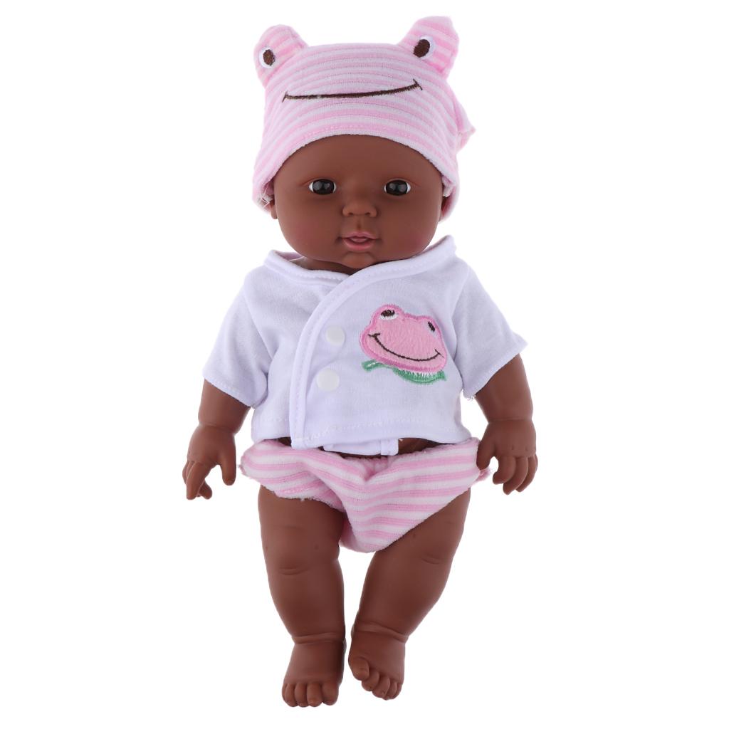 30cm Real Life Newborn Doll Vinyl African Newborn Infant In Clothes Pink