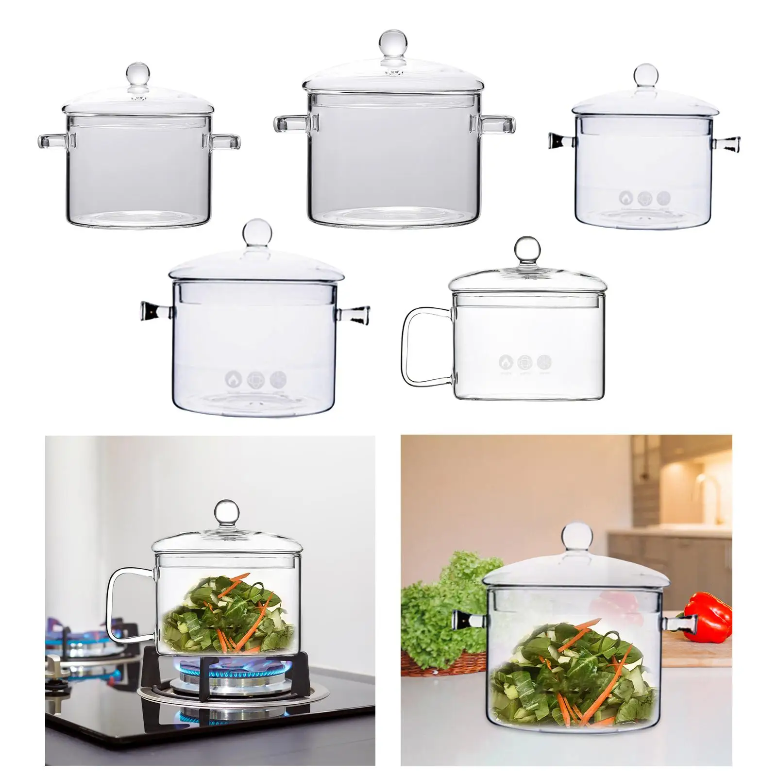 Glass Saucepan with Lid and Handle Handmade Glass Cookware Glass Ramen Bowl Stovetop Cooking Pot for Tea Noodles Milk