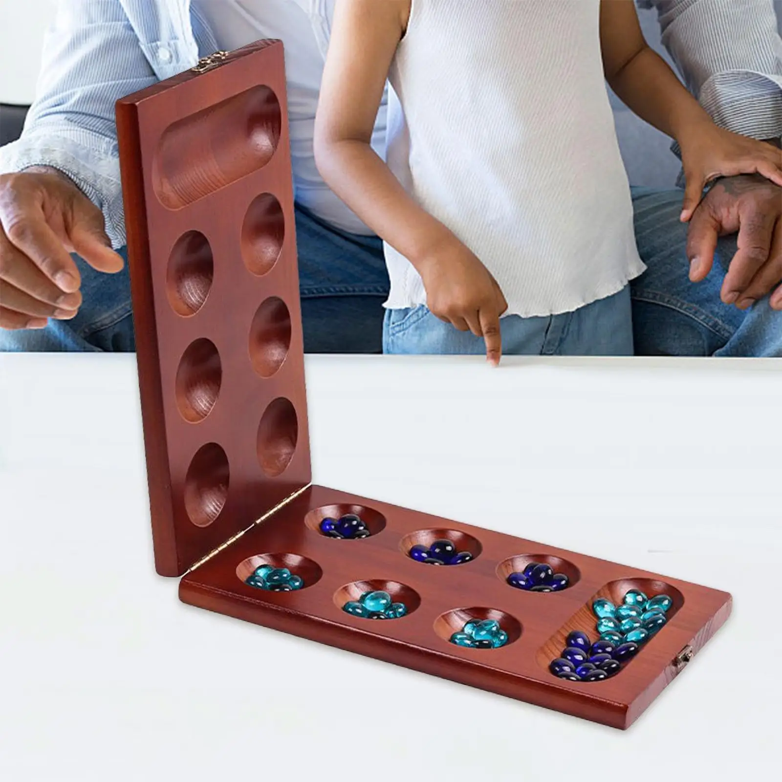 Classic Mancala Board Game, Math Skills with 48 Stones Logic Planning Skills for Entertainment