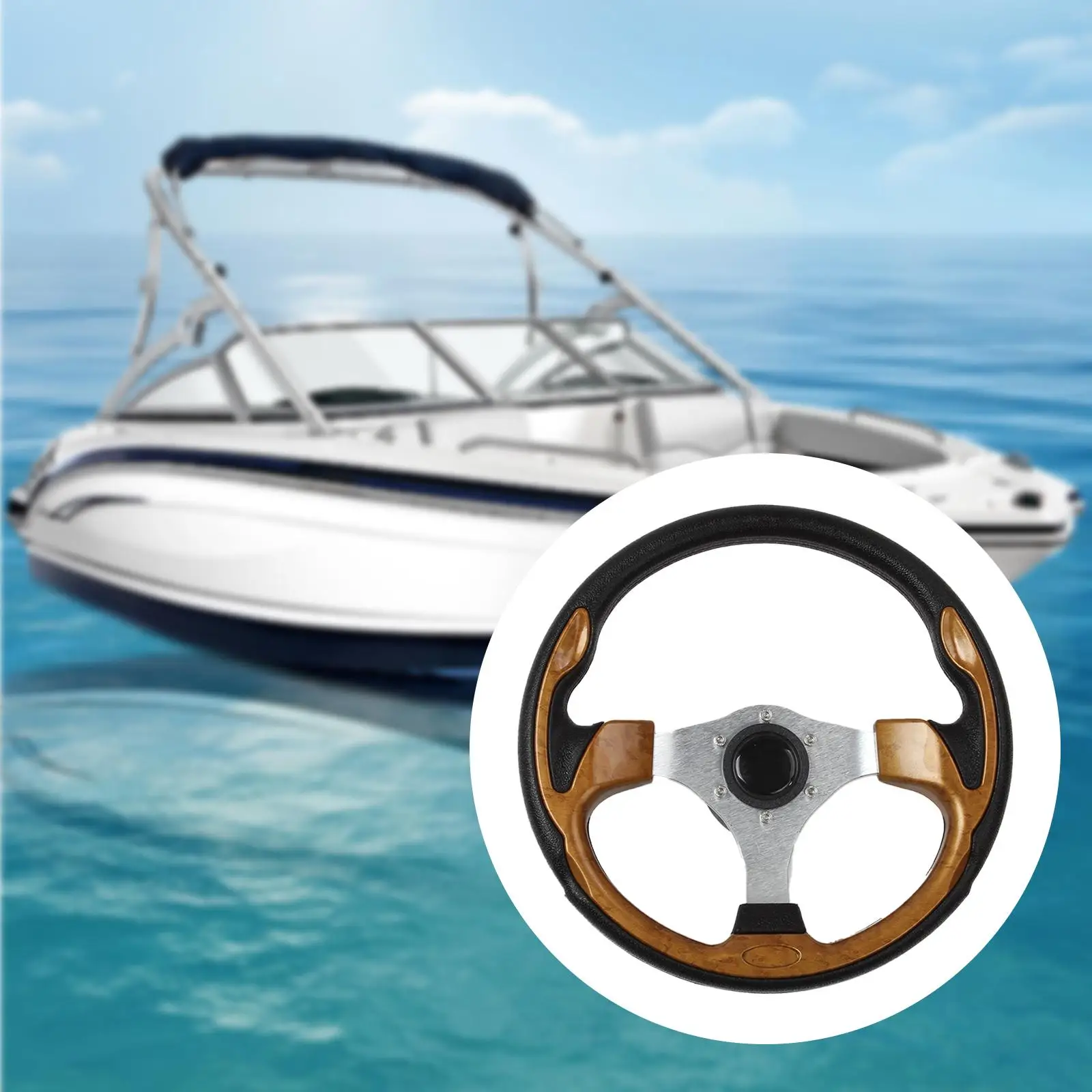 Marine Boat Steering Wheel Convenient Assemble AntiSlip Accessory 3 Spokes for Vessels Marine Boats Pontoon Boats Devices