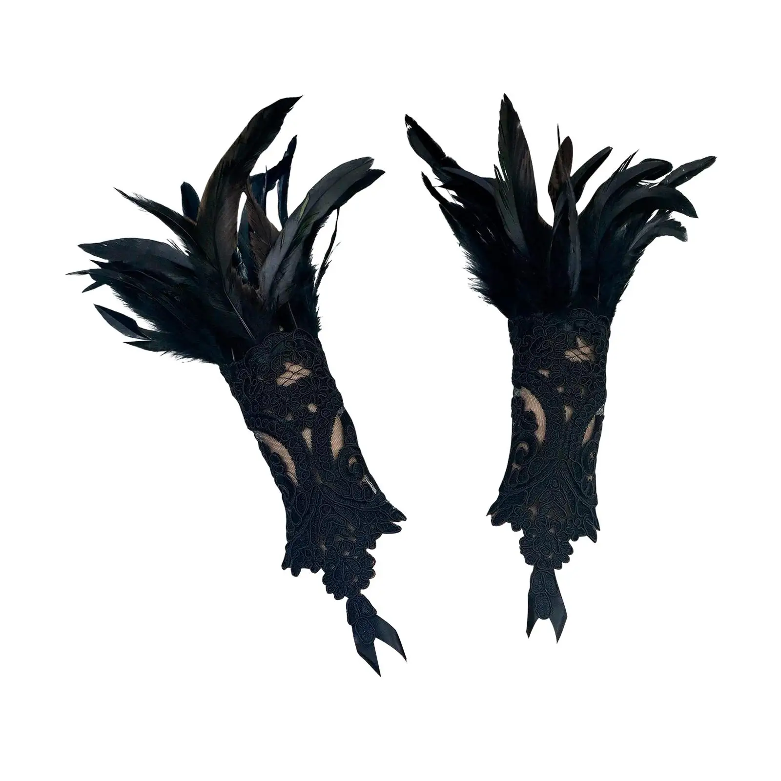 Feather Wrist Cuff Wristband Steampunk Fingerless Arm Warmer Punk Gothic Gloves for Carnival Showgirl Cosplay Stage Show Women