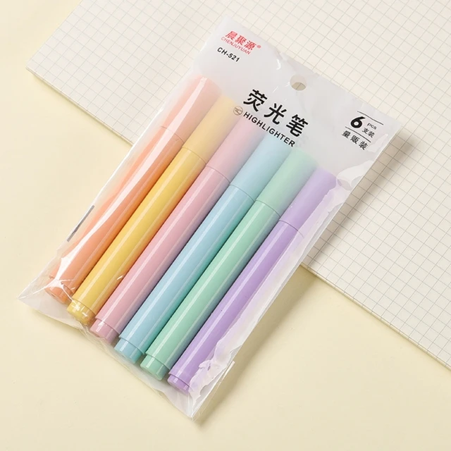 6Pcs Highlighter Pen With Soft Chisel Tip No Bleed Dry Fast Smudge Proof  Smooth Writing Journal Planner Notes Pastel Highlighter - AliExpress