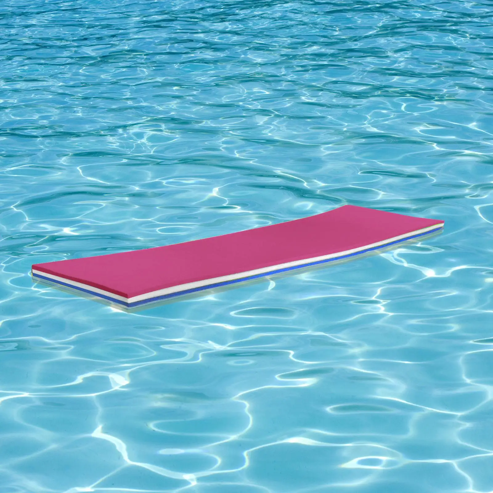 Pool Floating Water Mat 3 Layer Water Raft 43x15.7x1.3Inches for Playing, Relaxing, Recreation Roll up Pad Pink White Blue
