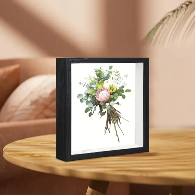 Shadow Box 8x8 Picture Frame with Deep Wooden Display Case for