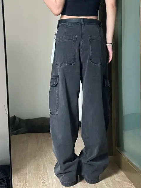 Multi-Pocket Grey Vintage Streetwear Korean Y2K Baggy Cargo Jeans