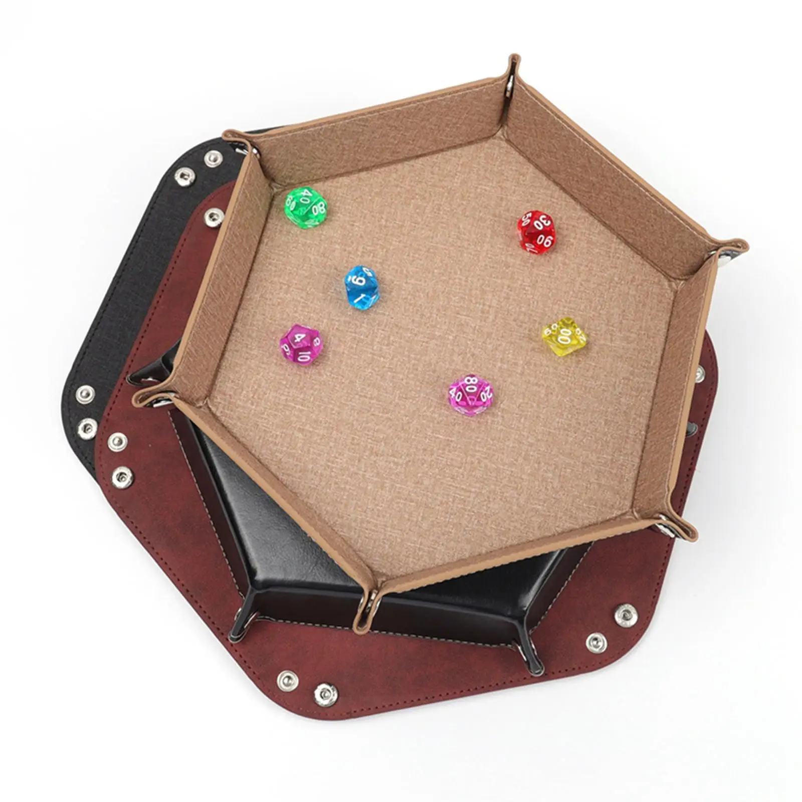 Foldable Dice Tray Box Holder PU Leather Folding Hexagon Coin Square Tray Dice Game for Earbuds Table Games Snacks 12 Colors