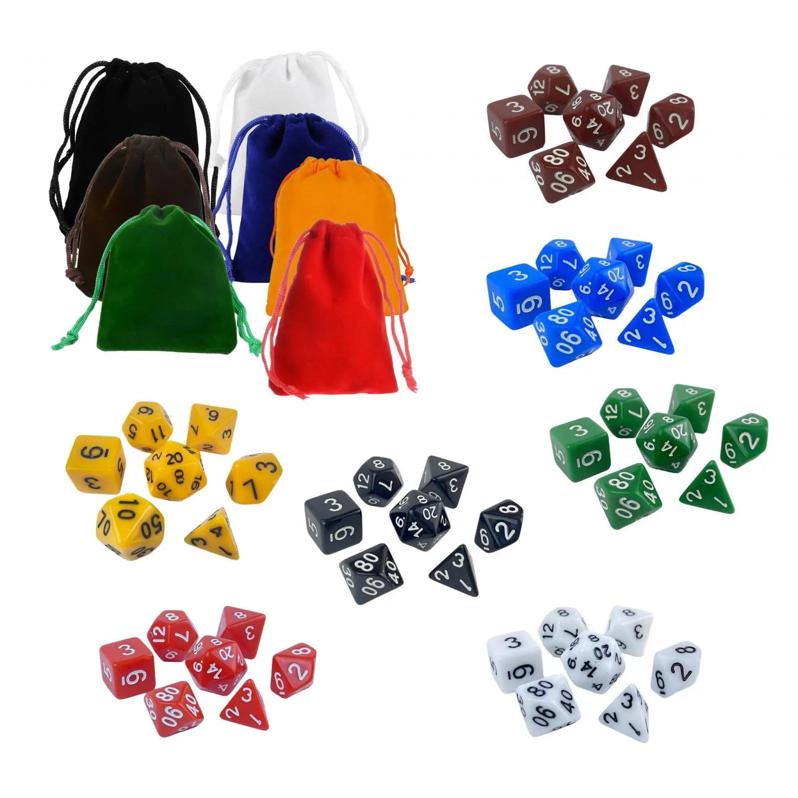 49Pcs Dice Set Math Teaching Toys Acrylic D20 D12 D10 D8 D6 D4 Multi Sided Game Dices for Party KTV Board Game Role Playing Game