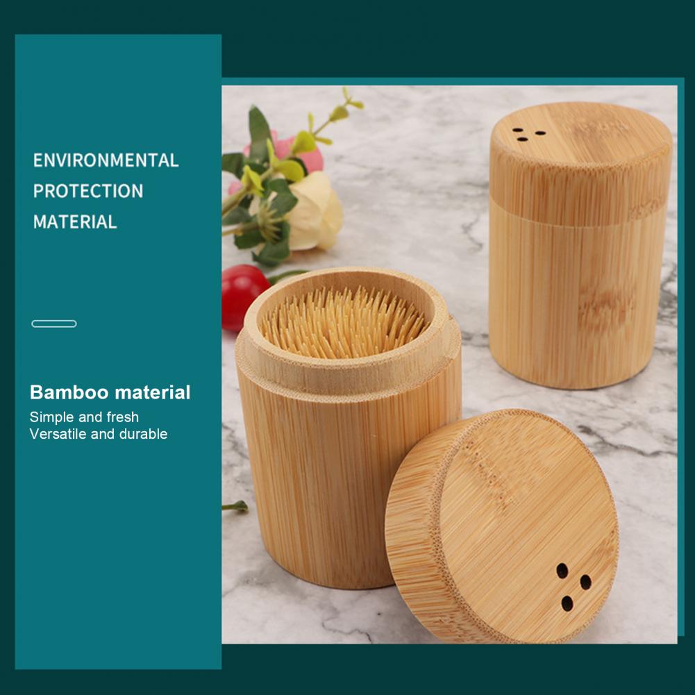 Description Picture 5 of itemToothpick Storage Box Portable Dustproof Bamboo Large Capacity Round Tooth Pick Holder Dispenser for Hotel Kitchen Accessories