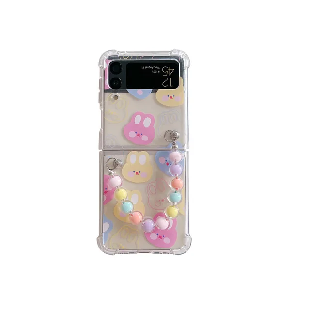 Cute rabbit bunny radish pink couple friend phone case for samsung galaxy z  flip 3 4 flip3 flip4 cartoon back cover capa