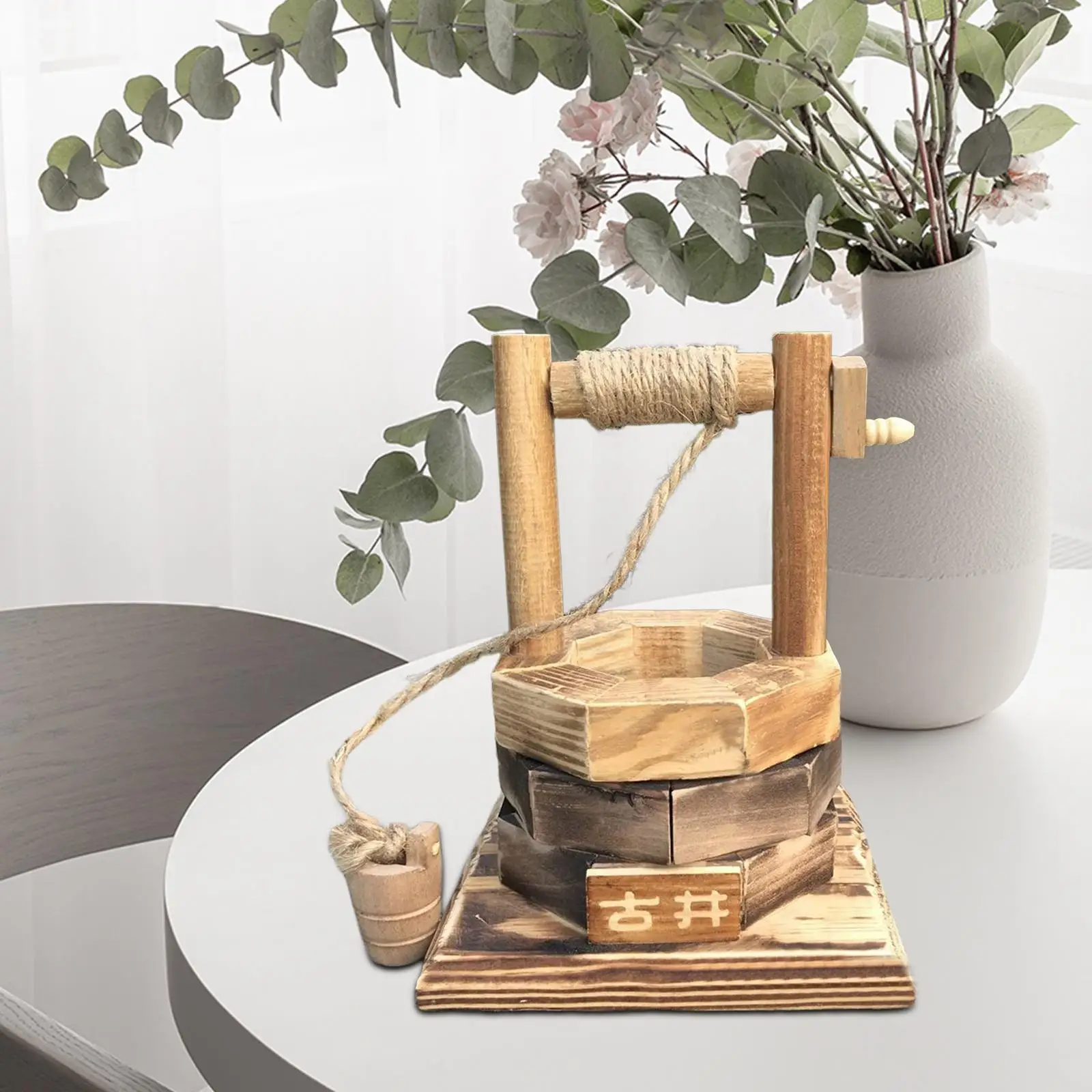 Miniature Wooden Well Model for Micro Landscape Fairy Garden Bookcase