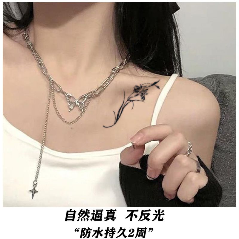 Kräutersaft Tattoo Aufkleber für Frauen Finger Dauerhafte Tattoo Sexy Iris Blume Temporäre Tattoos Schlüsselbein Wasserdicht Fake Tattoo – Detail 5