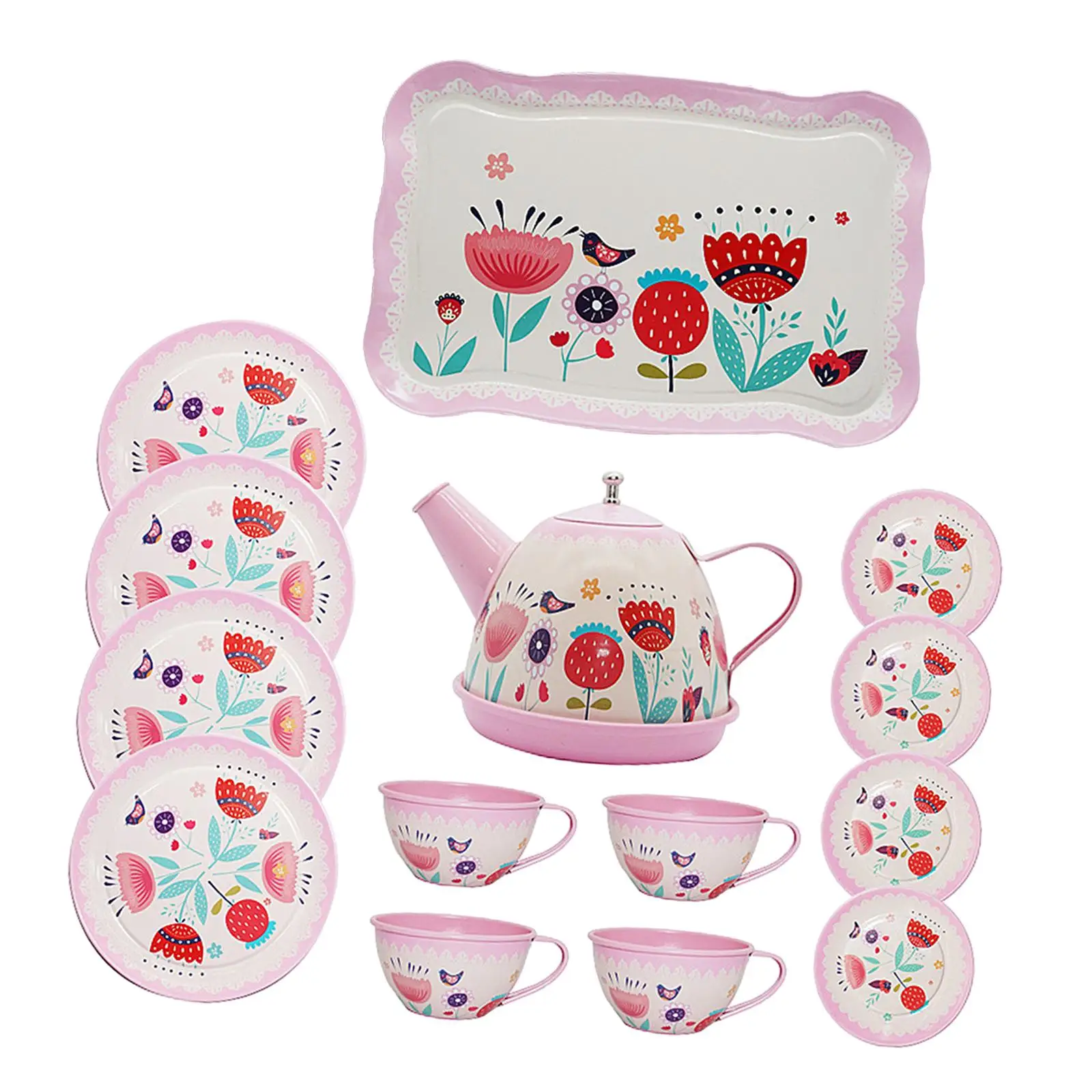 Kids Tea Set for Little Girls Pretend Toy Educational with Metal Teapots Cups Plates Tea Party Set for Kids Children Age 3 4 5 6
