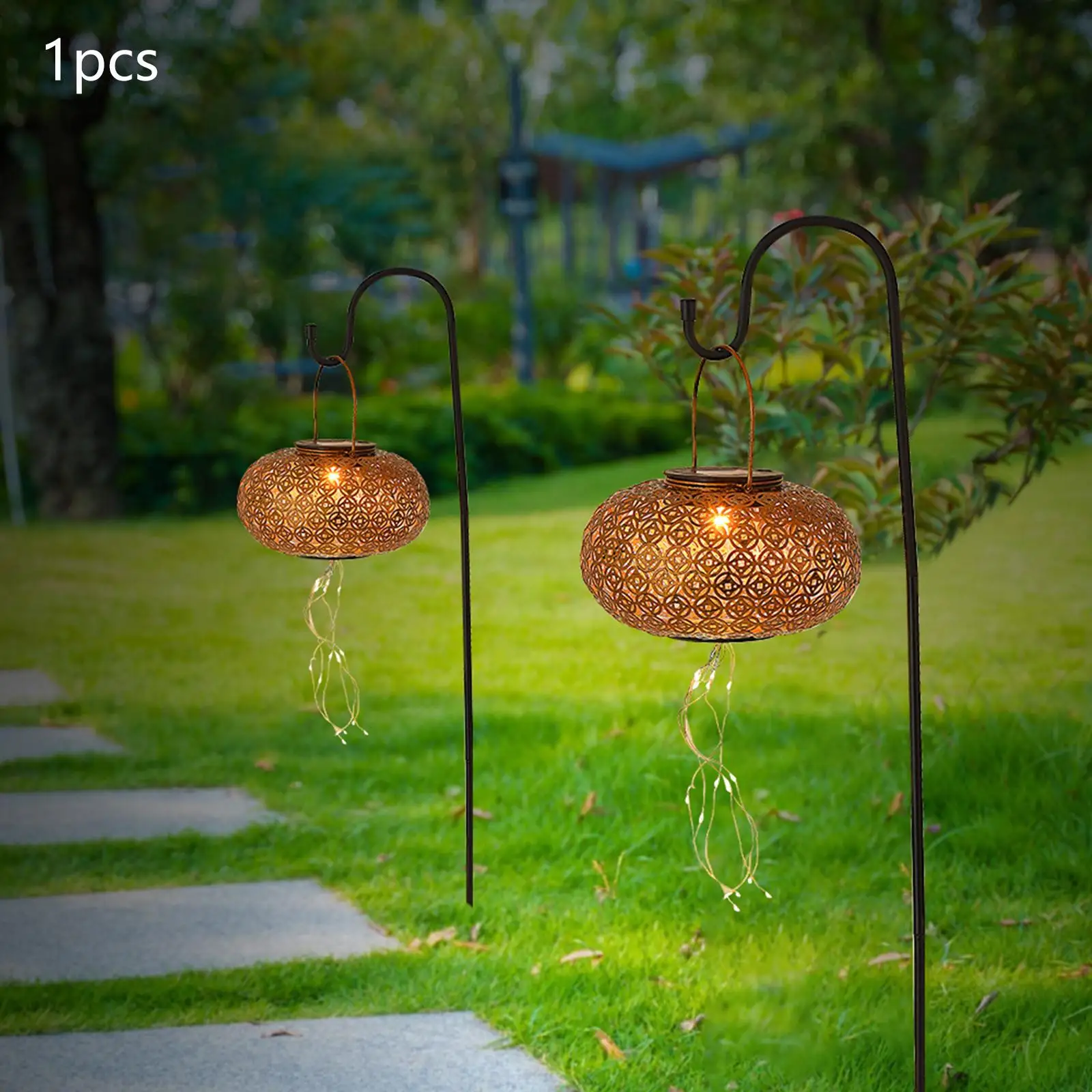 Small Solar Lantern Art Light Outdoor Hanging Stake Light Solar Lights Solar Lamp for Garden Patio Yard Lawn Decoration