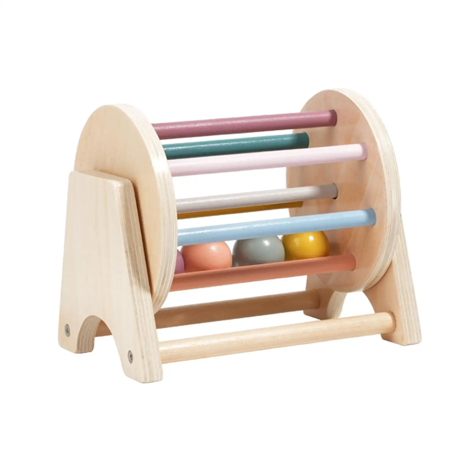Wooden Rolling Drum Toy Hand Eye Coordination Crawling Toy Wooden Rattle Rolling Toy for Boys Girls Kids Ages 6-12 Month Baby