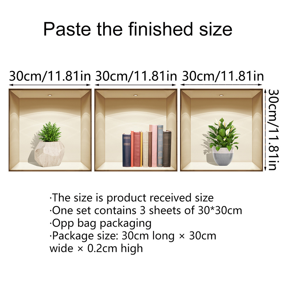 Новинка, 3 листа, Настенная Наклейка в горшке с рисунком книжной полки,  наклейка на окно «сделай сам», декоративные поделки для дома