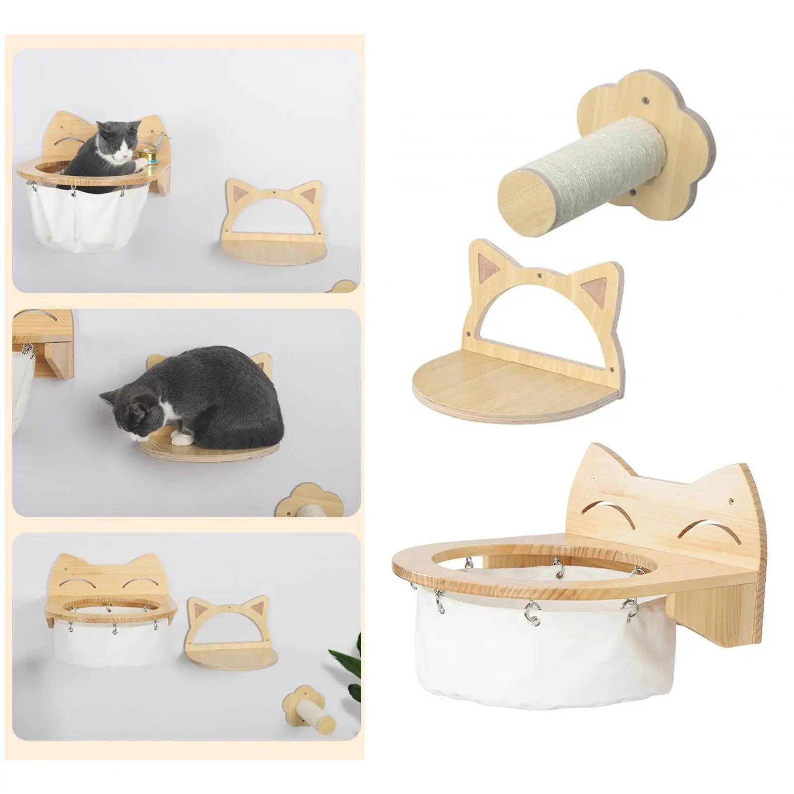 3x Activity Centre Cat Hanging Bed Cat Perch Hammock Sturdy Cats Wall Furniture, Shelves, Floating Cats Wall Climbing Frame Set