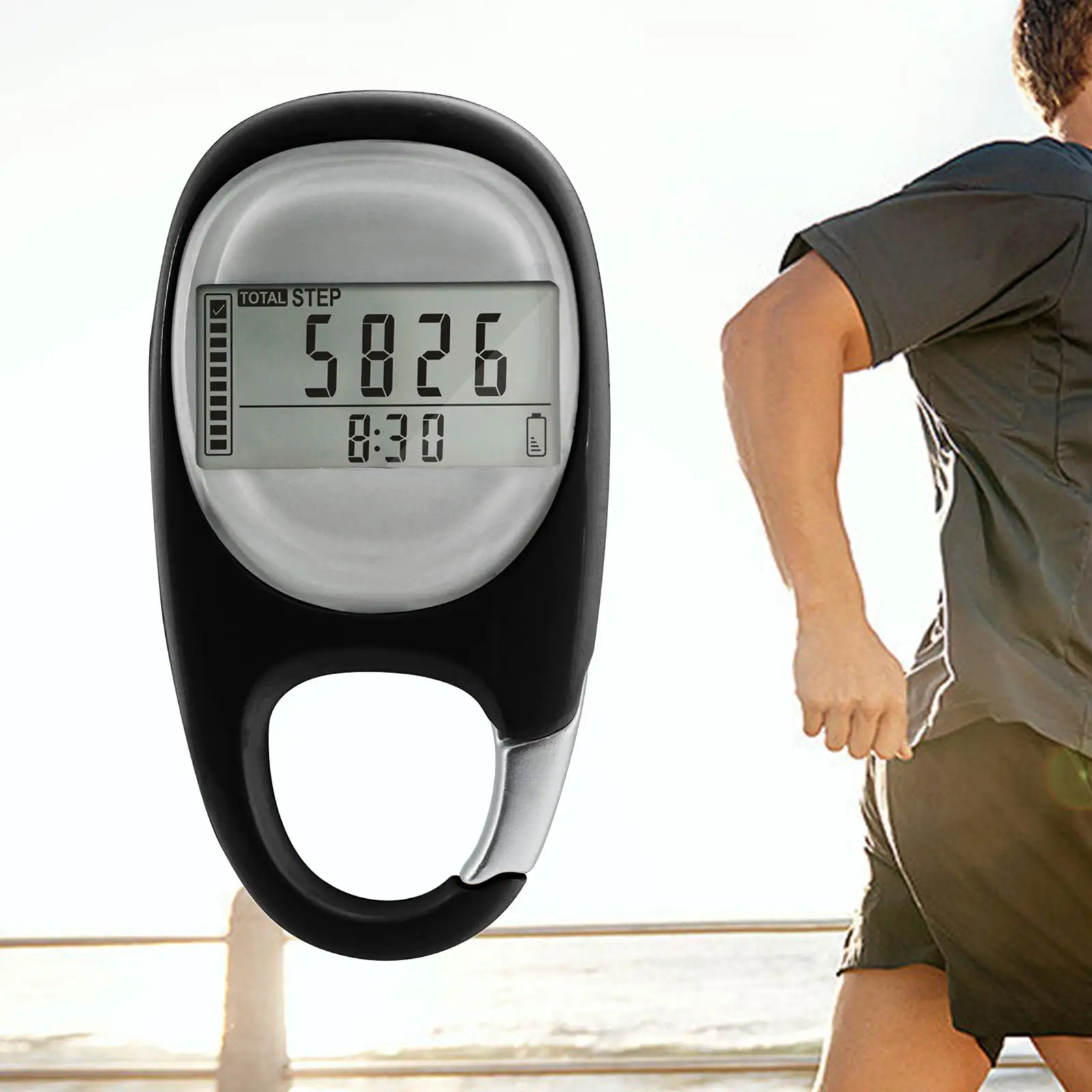 Step Distance Counter with Carabiner Walking 3D Sensor Pedometer for Running