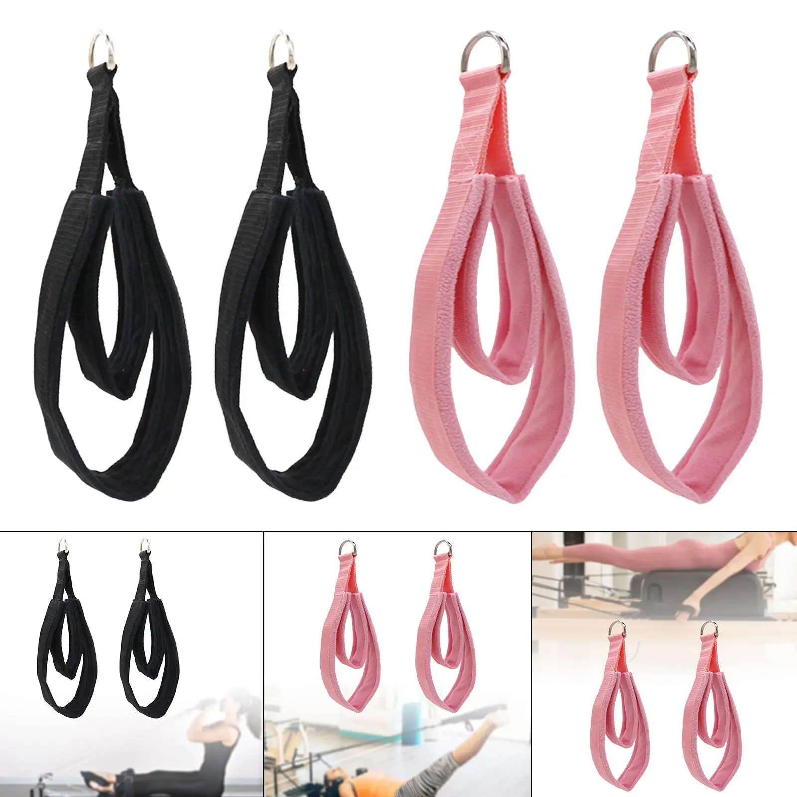 2x D Rings Straps Stretch Exercise Band Pilates Double Loop Straps Pilates Straps for Reformer Home Gym Gymnastics Women Men