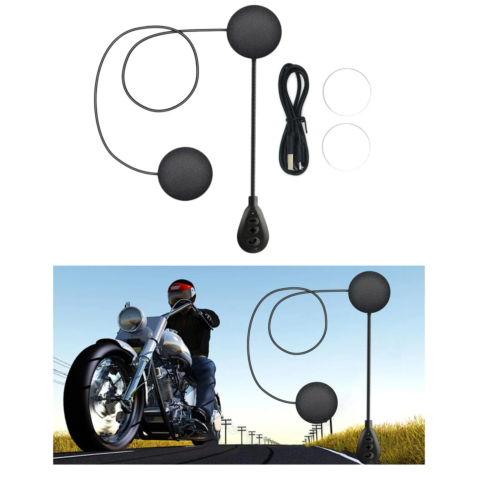 Motorcycle Bluetooth Helmet Headset Easy Set up Volume Control Noise Cancelling Stereo 180mAh Battery Earphone for Riding