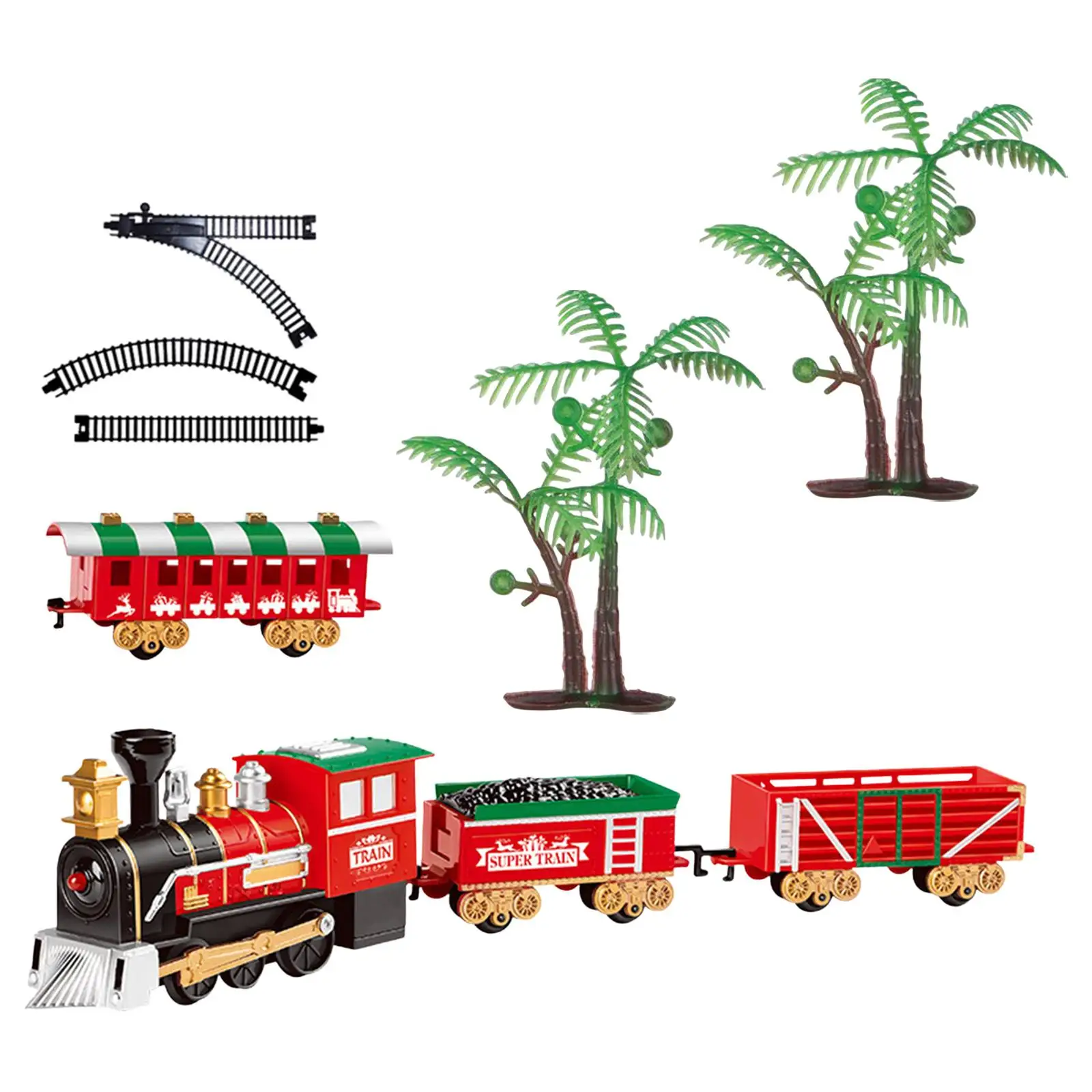 Portable Christmas Train Set Railway Kit Early Leaning Education Toy Railway Track Set for Girls Boys Kids Toddler Children