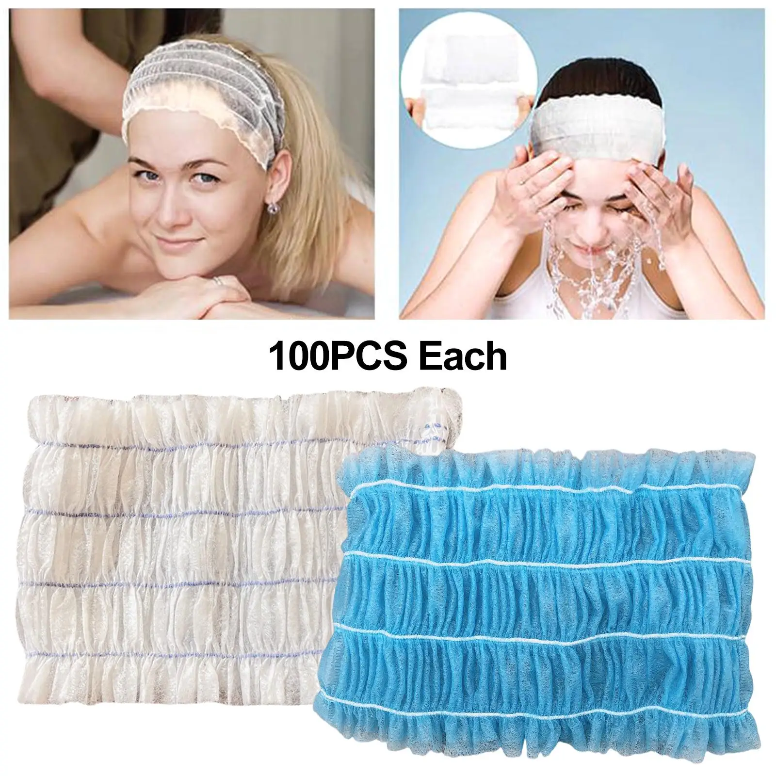 100Pcs Disposable SPA Headbands Women Girls Breathable Non Woven Soft Skin Care Hair Band for Salon Skin Care Sauna Tanning