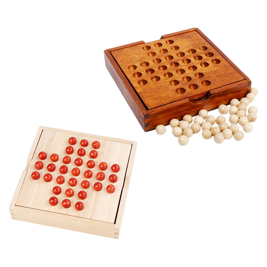 Wooden Marble Solitaire Board Game Adults and Children Chess Set Toys with Storage Box