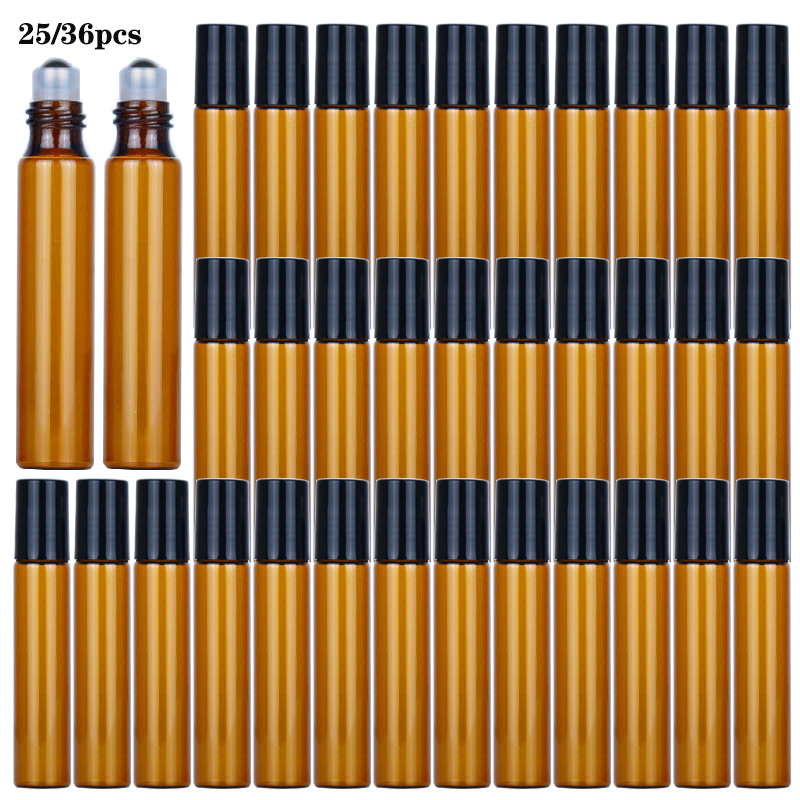 Best of 25 / 36pcs 10ml Amber Thin Glass Roll On Bottle For Essential Oil Vials With Roller Metal Ball Refillable Bottles Containers Reviews & Tips