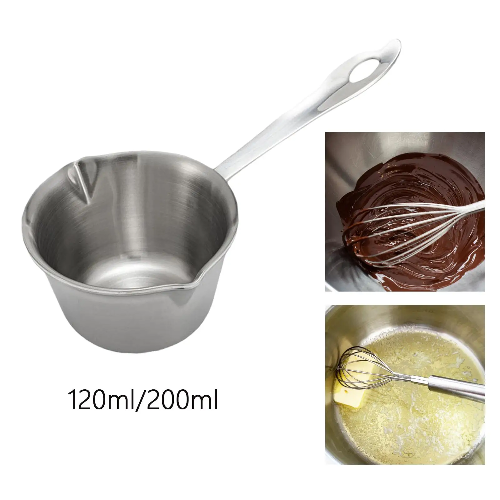 Stainless steel Melting Pot Long Handle Hanging Saucepan Double Spout Coffee Milk Warmer for Breakfast Camping Pasta