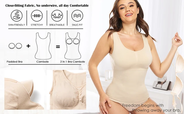 Womens Tummy Control Shaper Tank Camisole with Built in Padded Bra