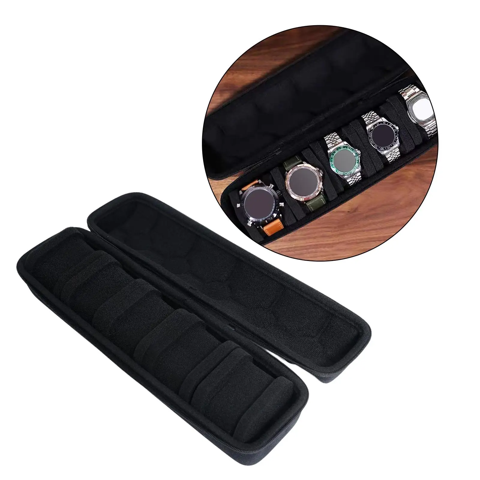 Portable 5 Slot Watch Roll Zipper Case Organizer Multifunctional Waterproof
