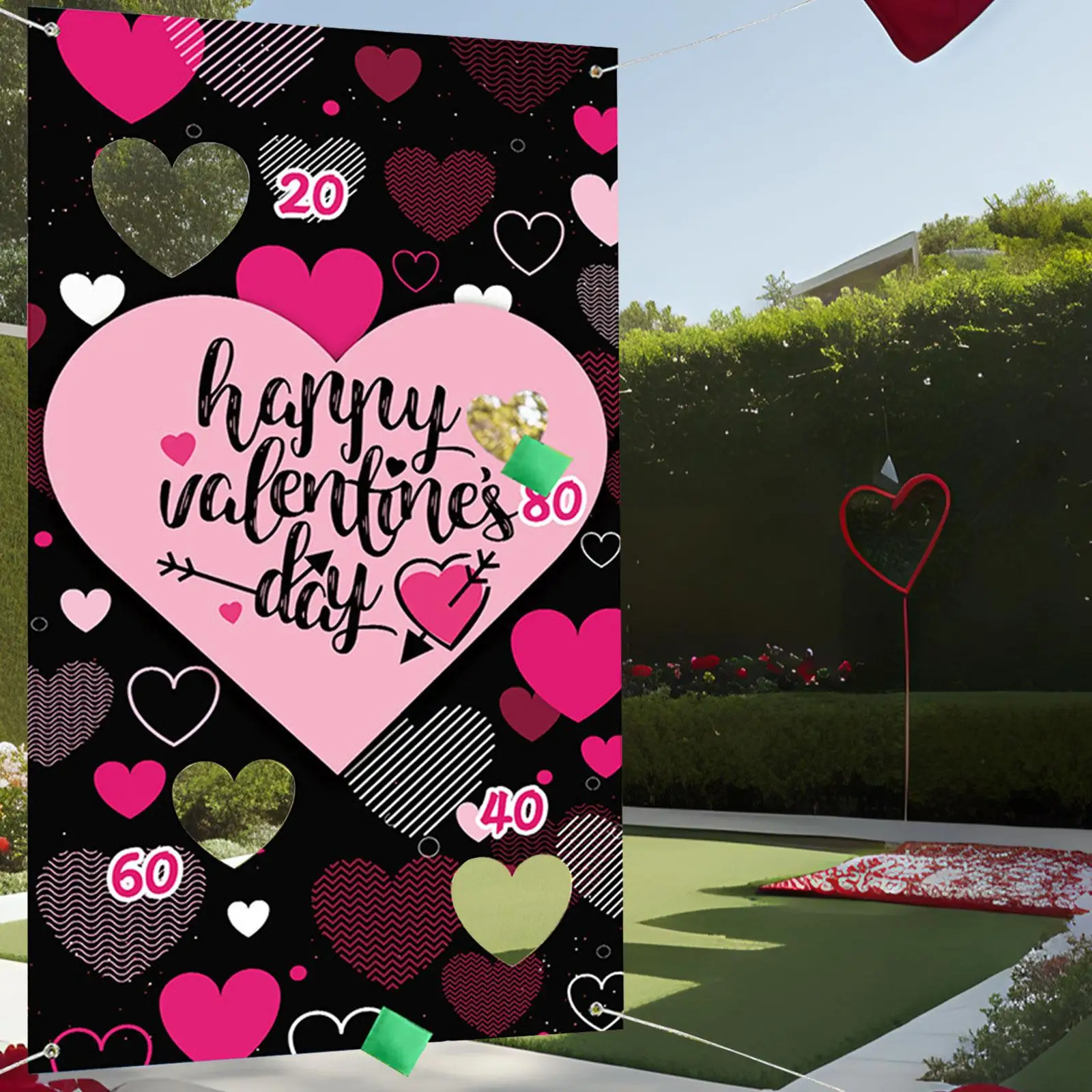 Toss Game Valentines Day Banner Throwing Game Banner Picnics Party Supplies Fun Reusable Outdoor and Indoor Backdrop Banner