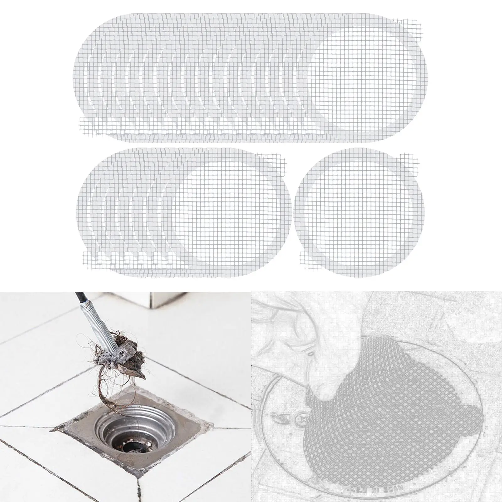 25x Shower Mesh Stickers Waterproof Portable Pets Shower Drain Cover Drain Sticker for Bathroom Sink Hotel Travel Bathtub