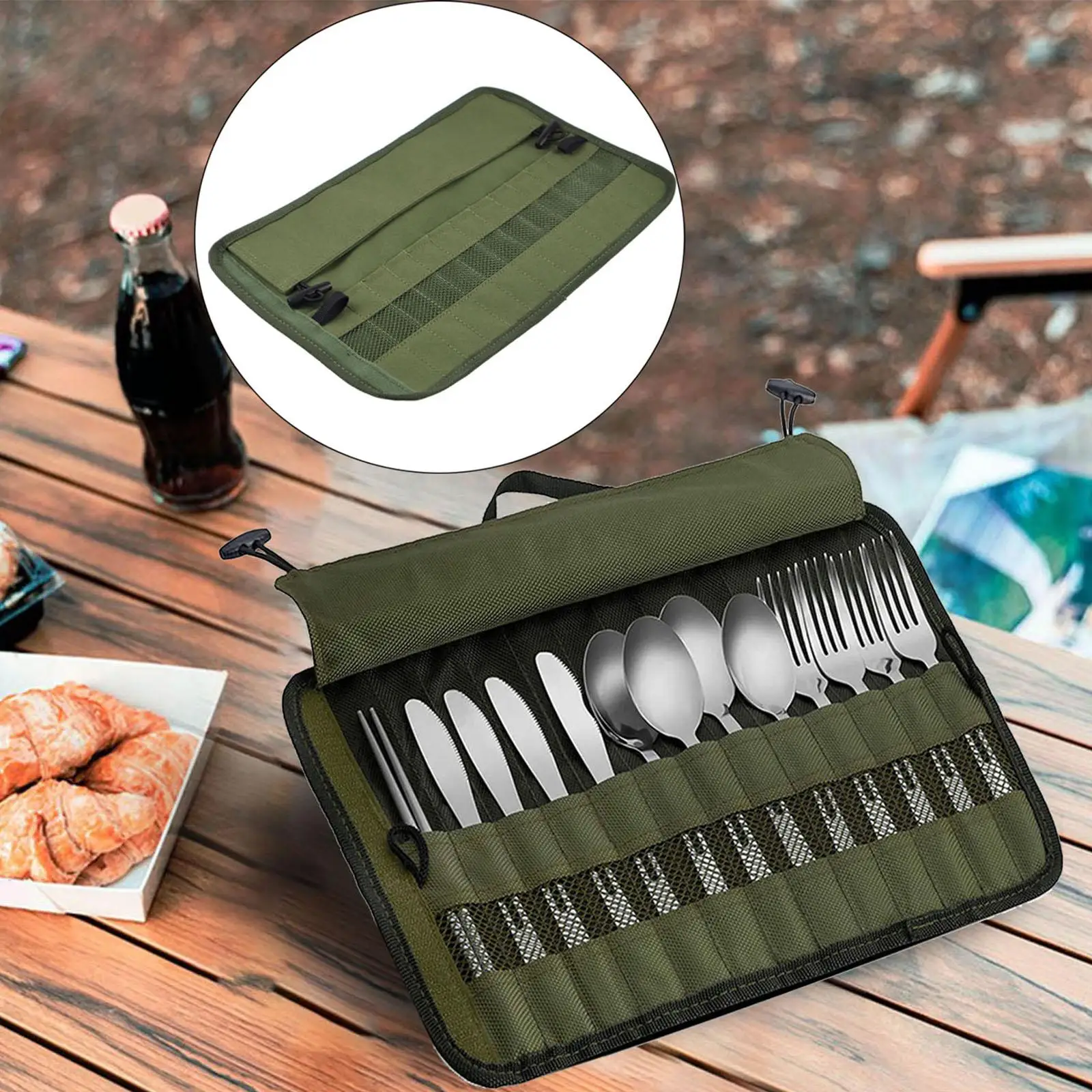 13 Piece Folded Portable Camping Cutlery Set with Pouch   Stylish