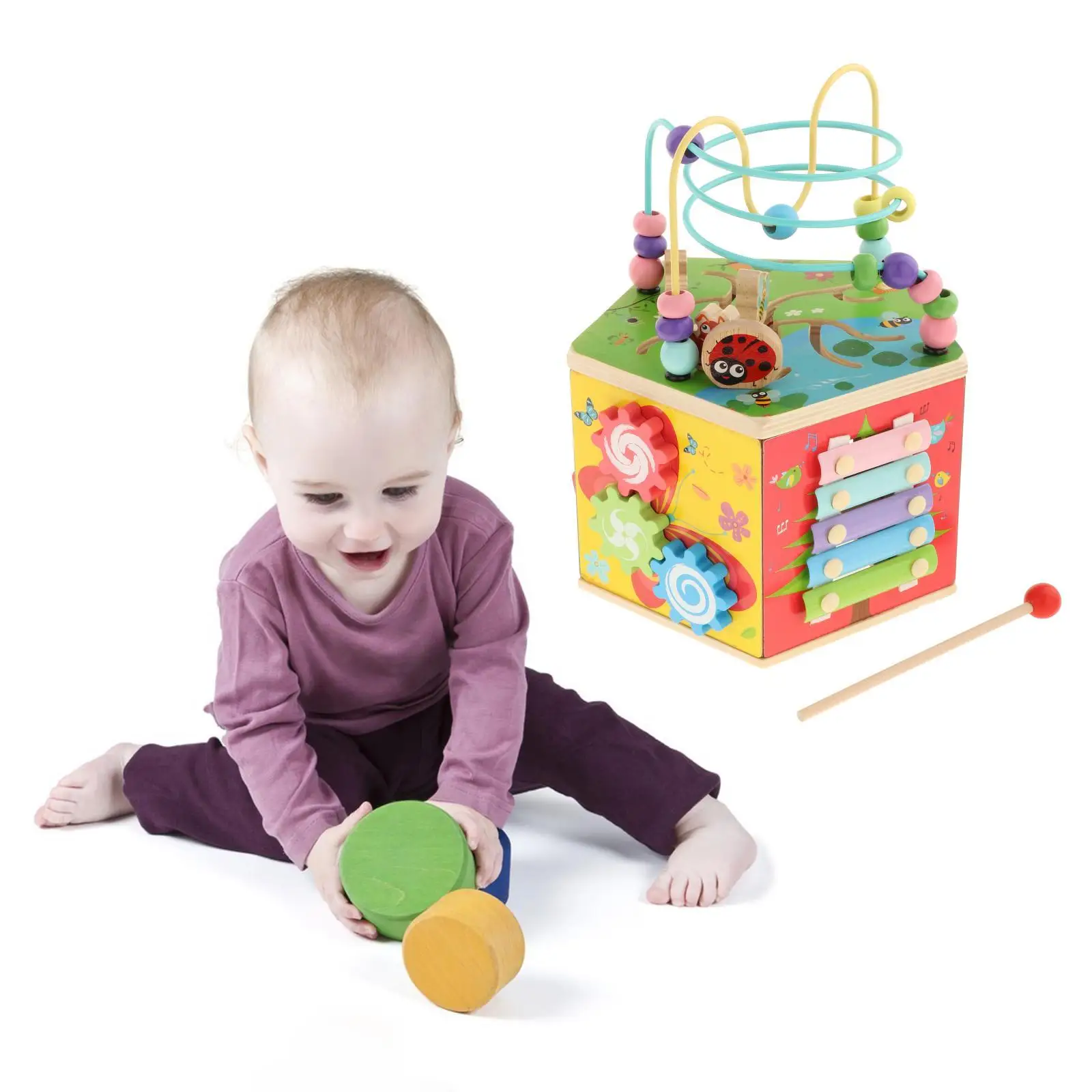 Montessori Activity Cube, Preschool Developmental for 1, 2 Year Old Christmas Present