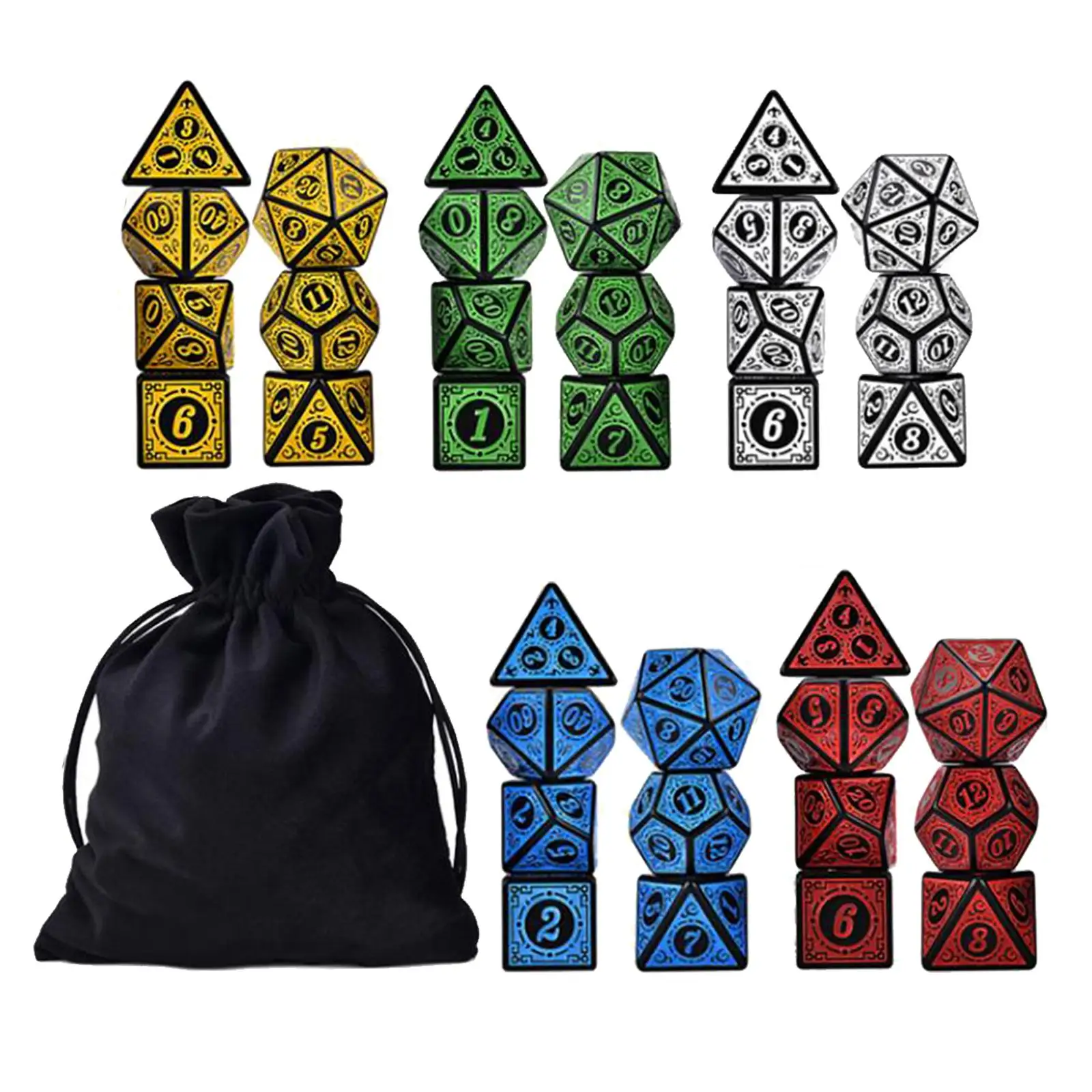 35 Pieces Acrylic Polyhedral  Set D with Storage Bag for DND Board Game RPG MTG Role Playing