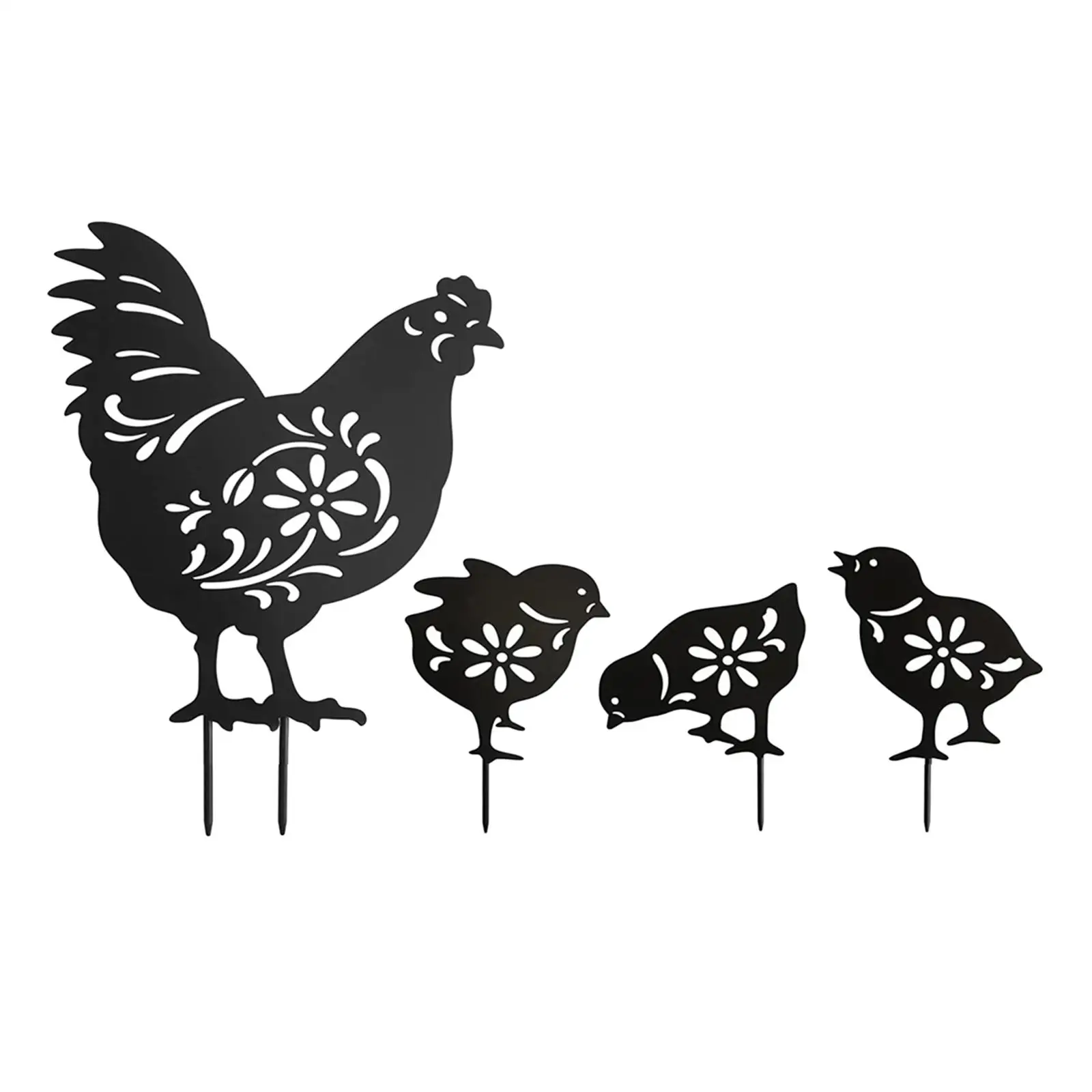 4 Pieces Garden Rooster Statue Outdoor Sign Iron Rooster Shaped Yard Stake Chicken Yard Art Decor for Farm Backyard Courtyard