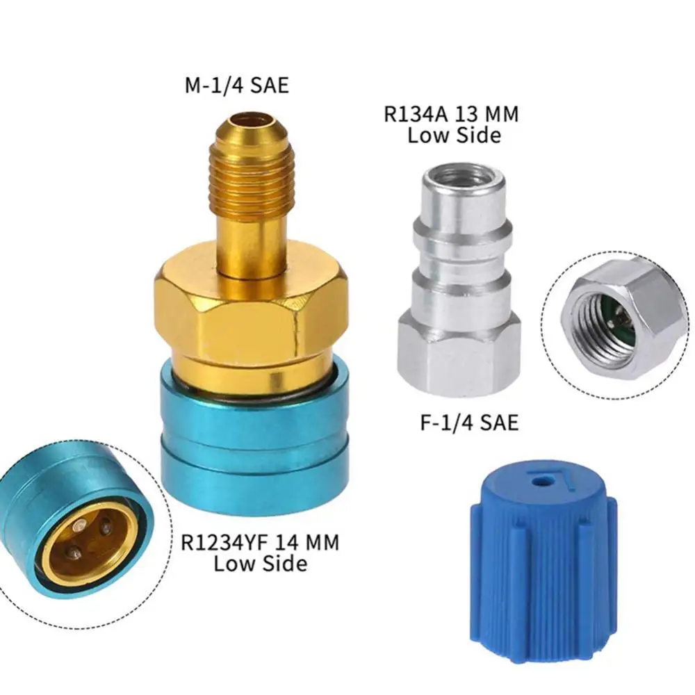 R1234YF to R134A Low Side Quick Coupler Adapter Car Air-conditioning Fitting Connector Refrigerant Can Compatible Valve Tool with Car Air-Conditioning 
