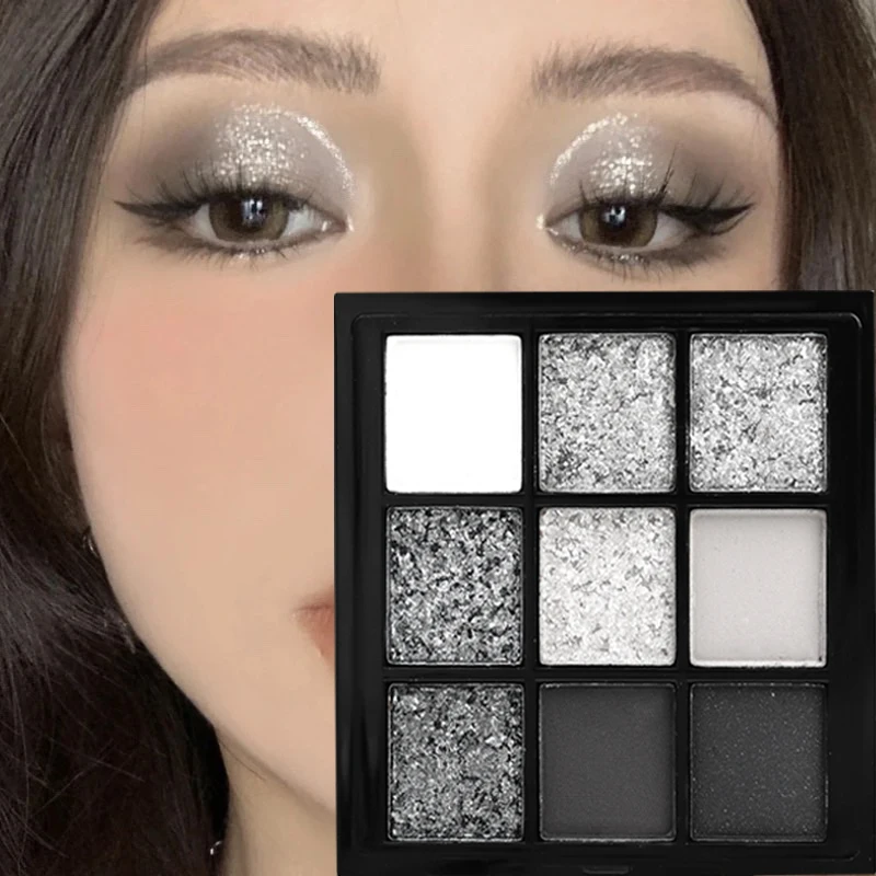 Best of 9 Colors Glitter Eyeshadow Palette Punk Smokey Cool Toned Eyeshadow Palette Dark Gray Black Nude Eye Pigments Makeup Cosmetics Reviews & Tips