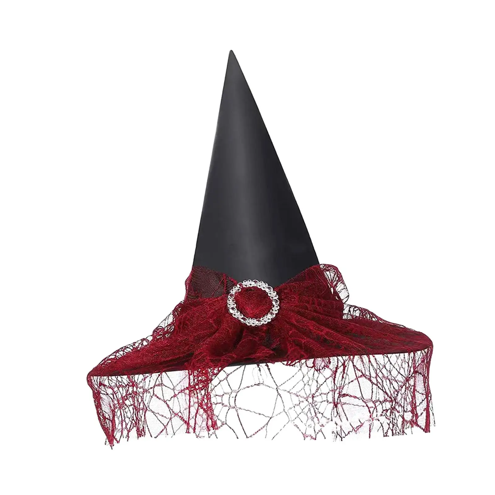 Halloween Witch Hat Sorceress Hat Fancy Dress with Gauze Modern for Decoration Photo Props Black Pointed Hat for Party Carnival