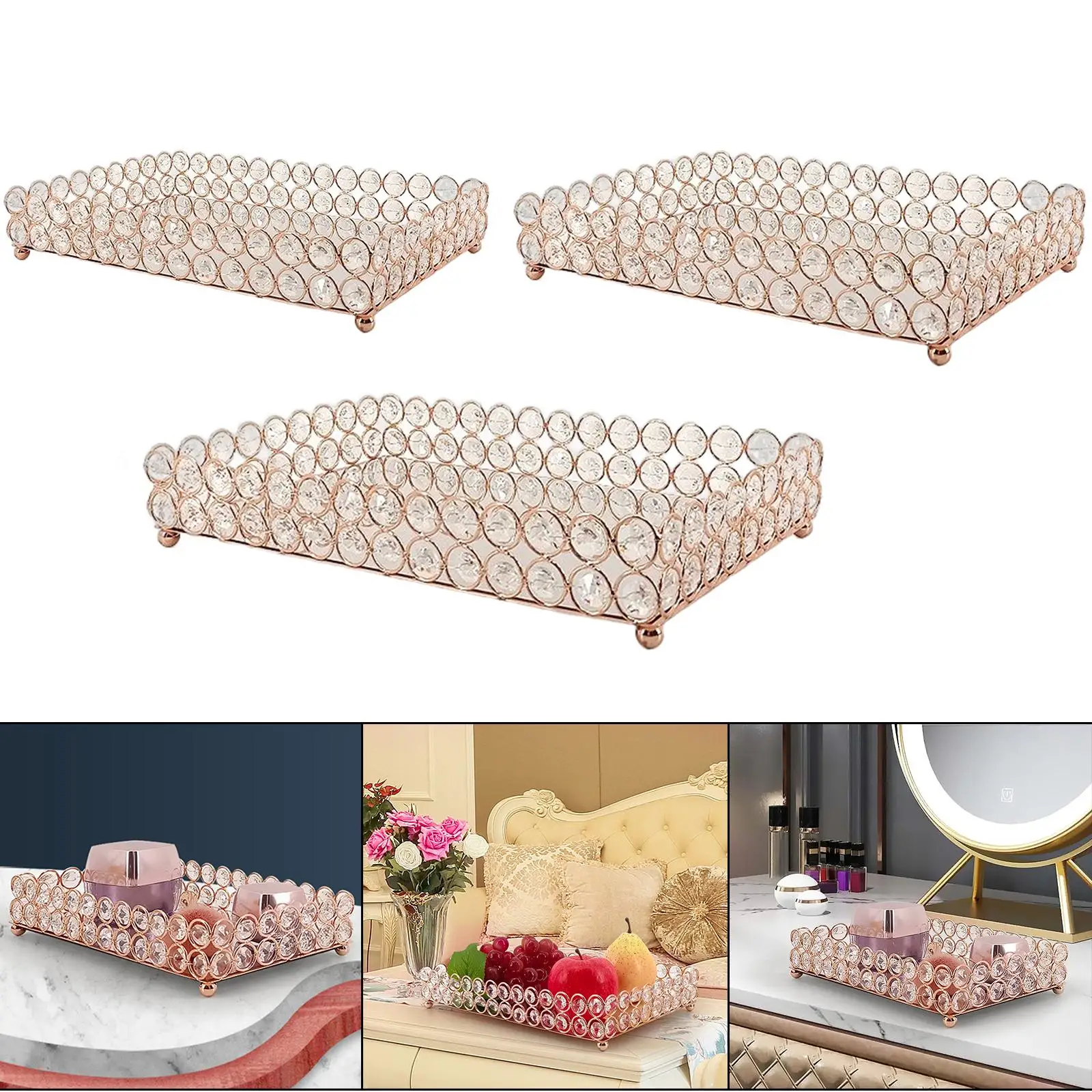 Decorative Mirrored Fruit Tray Panel Retro Crystal Organizer Vanity Tray Display Panel for Wedding Office Dresser Wine Candles