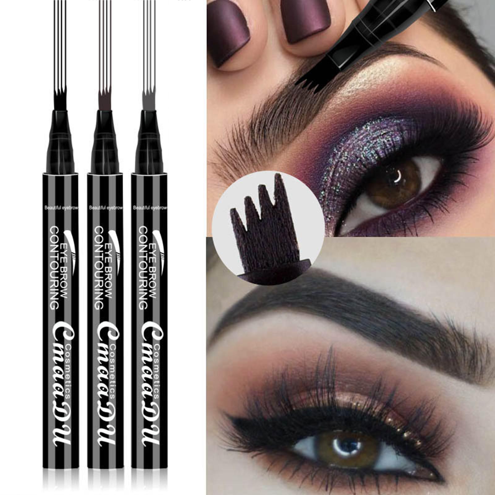 4 Points Eyebrow Pen Waterproof Natural Make up Tint Applicator Stays On All Day 3D Liquid Brow Pencil for Women Beginners Salon