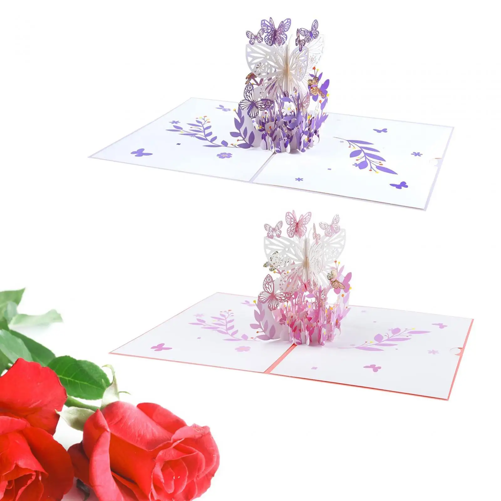 Festival Invitation Card Unique Butterfly Flower 3D Greeting Card for Valentines Day Girl New Year Mother`s Day Girlfriend