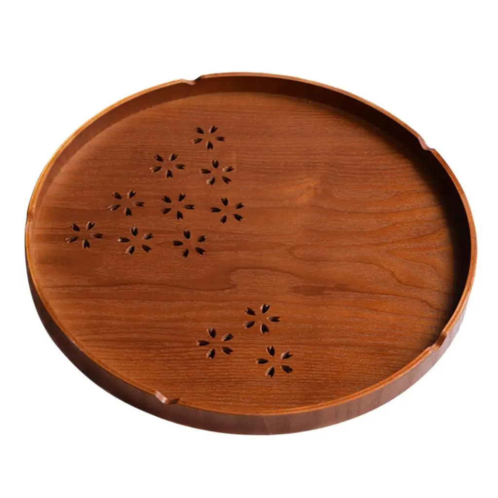 Round Wood Serving Tray Tea Plate Kitchen Tableware Platter 