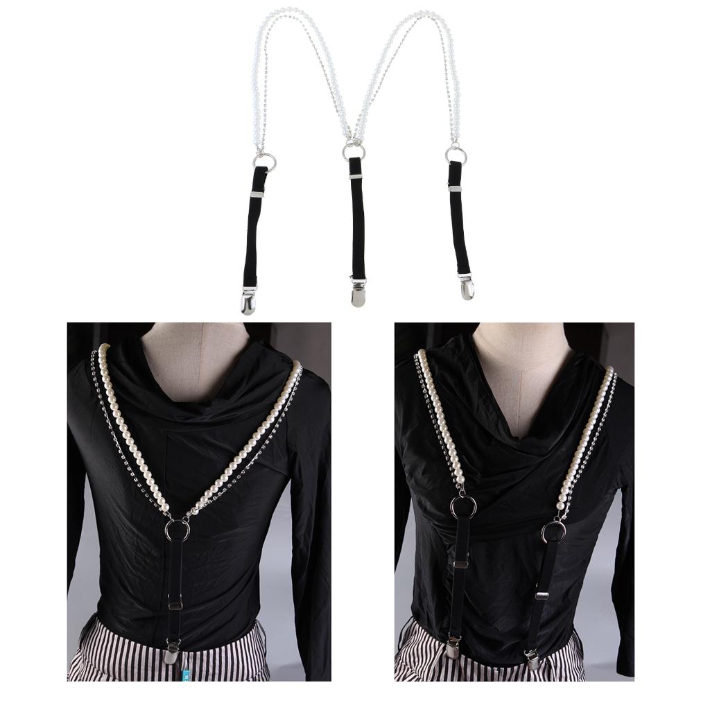 Pearl Diamante Elastic Suspenders Shirt  for Women Pants Trousers