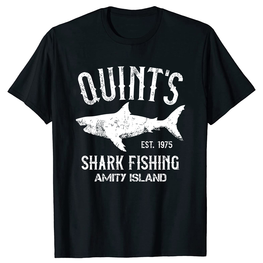 Quint Shark Jaws Amity Island 1975 Marine T-Shirts Rundhals ausschnitt Kurzarm Mode T-Shirt Kleidung lässige Basic T-Shirts – Detail 3