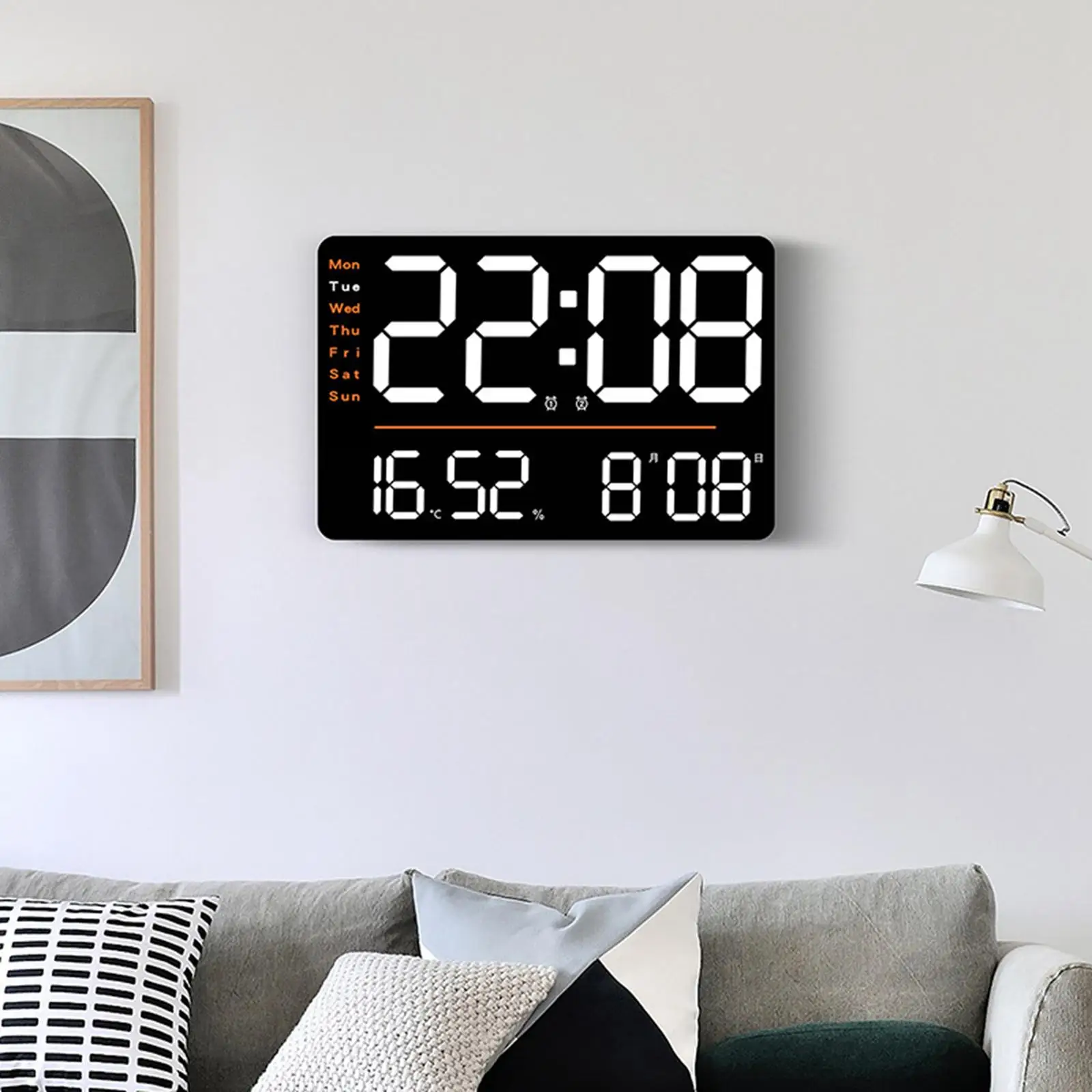 Digital Wall Clock Large Display Decorations Humidity with Temperature Alarm Clock Big Clock Wall Decor for Bedroom Living Room