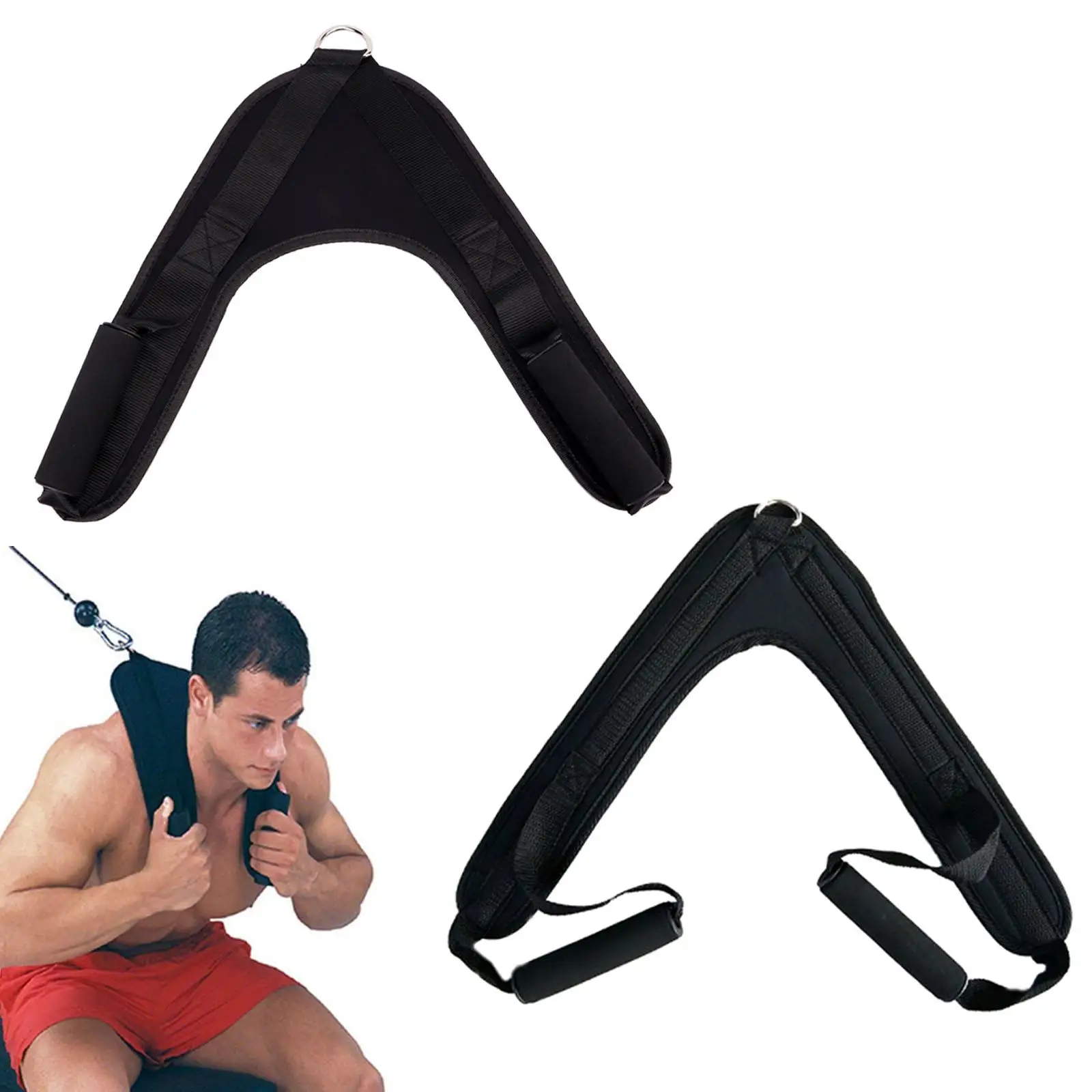 Abdominal Crunch Harness V Shape Shoulder Strap Belt D Hook for Fitness Home