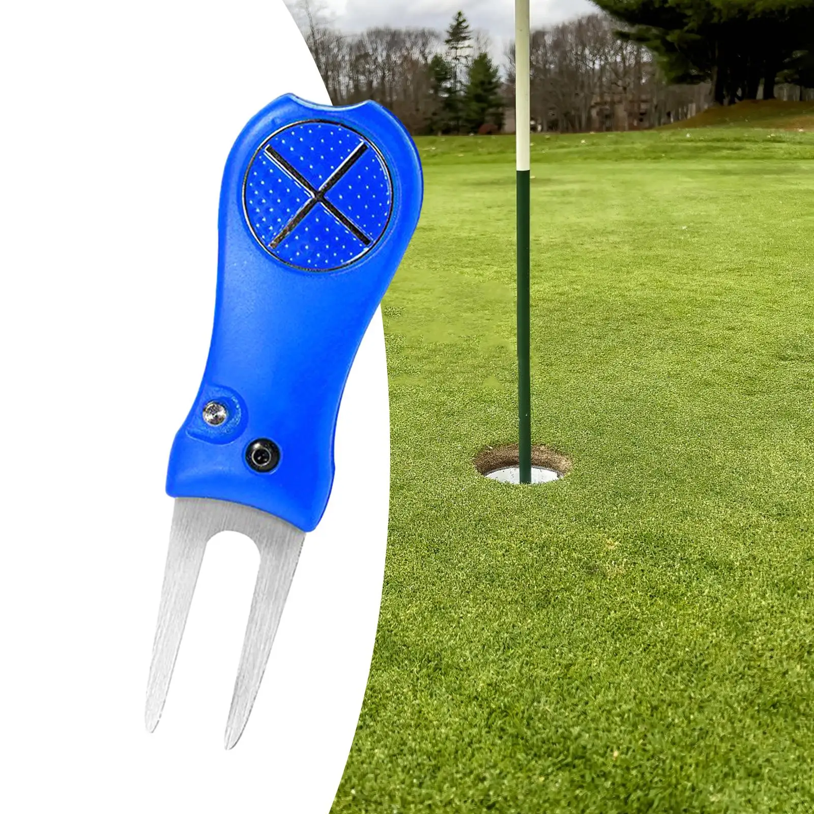 Golf Divot Tool Golf Fork Folded Lightweight Metal Portable Lawn Repair Prong Green Fork for Practice Golfer Stadium Supplies