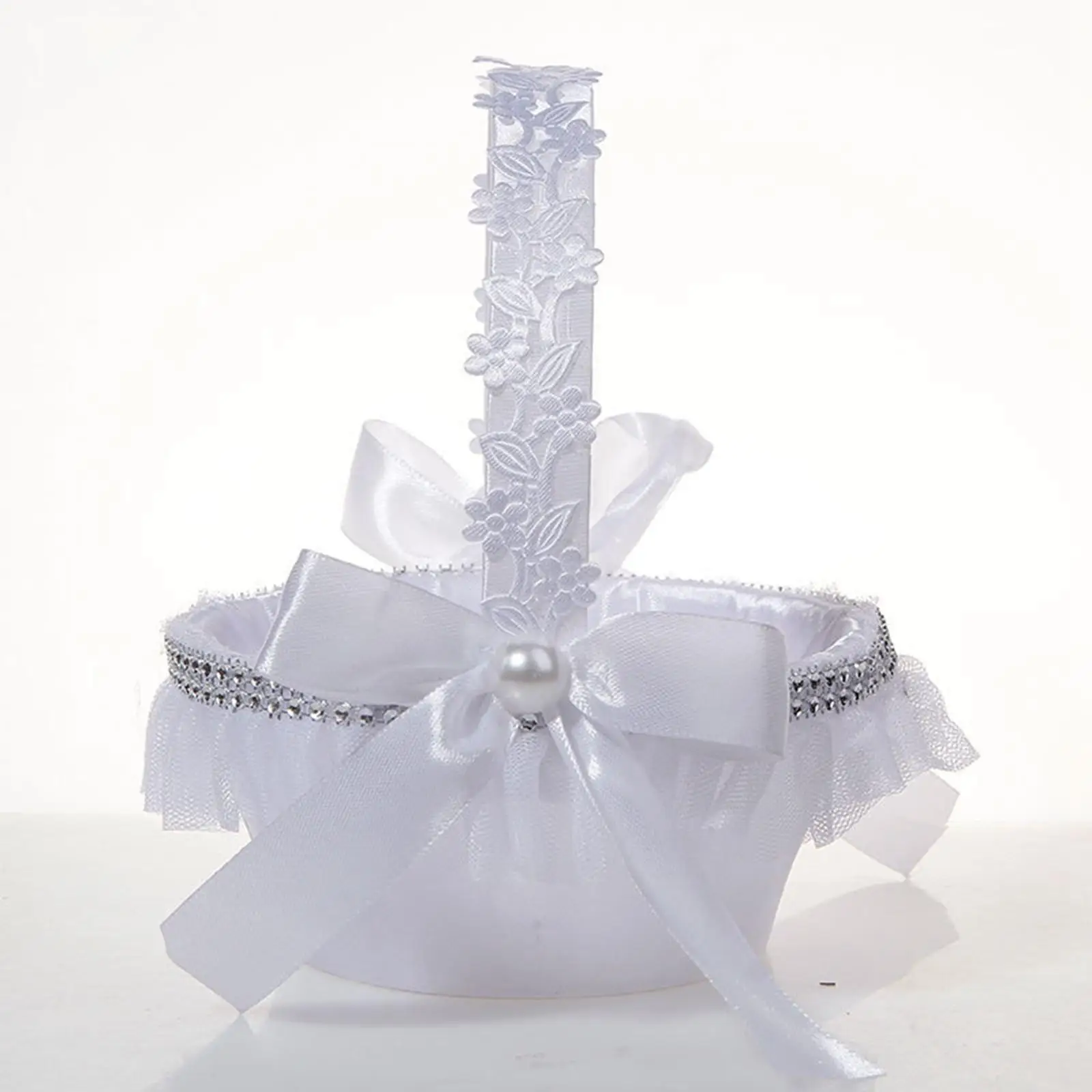 Portable Wedding Flower Basket Small Rhinestone Handle for Wedding Party Anniversary Celebrations Graduation Decor Centerpiece