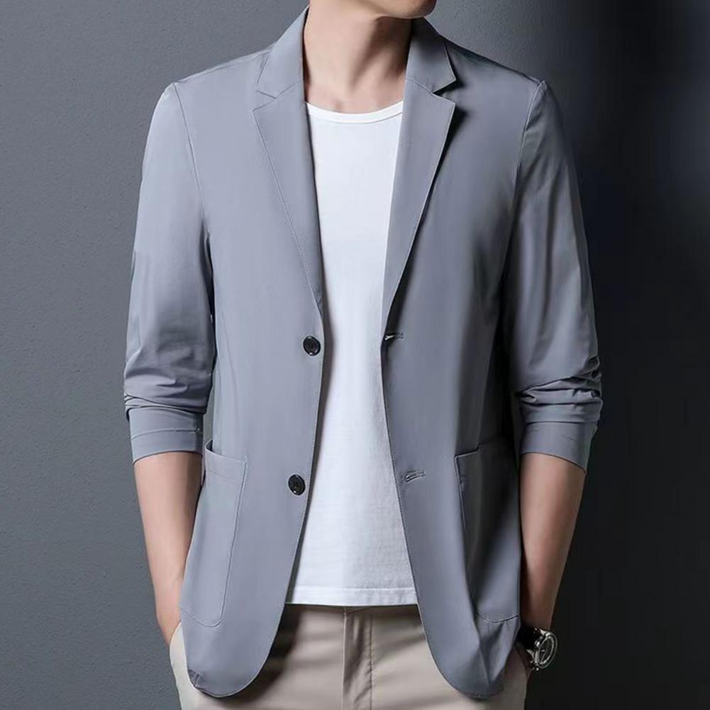 Description Picture 4 of itemMen Blazers Slim Fit Double Buttons Business Jacket Lapel 3/4 Sleeves Commuting Suit Coat Solid Color Lapel Groom Coat